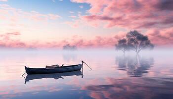 ai gegenereerd rustig tafereel zonsondergang weerspiegelt Aan water, natuur schoonheid omringt gegenereerd door ai foto