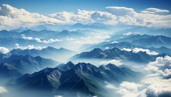 ai gegenereerd berg top in de lucht, natuur schoonheid in panoramisch landschap gegenereerd door ai foto