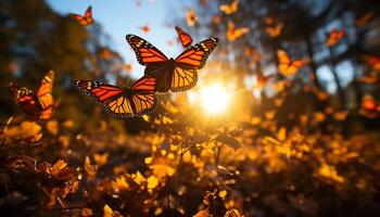 ai gegenereerd een levendig vlinder vliegend in natuur multi gekleurde schoonheid gegenereerd door ai foto