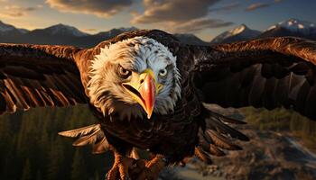 ai gegenereerd majestueus adelaar stijgt, symboliseert vrijheid en sterkte in natuur gegenereerd door ai foto