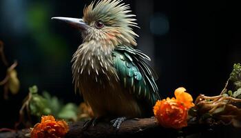 ai gegenereerd een schattig vogel neerstrijken Aan een tak, omringd door natuur gegenereerd door ai foto