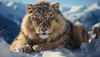 ai gegenereerd majestueus tijger rusten, op zoek weg, presentatie van sterkte in wildernis gegenereerd door ai foto