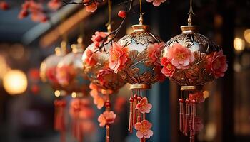 ai gegenereerd levendig lantaarns verlichten de nacht, vieren oosten- Aziatisch cultuur gegenereerd door ai foto
