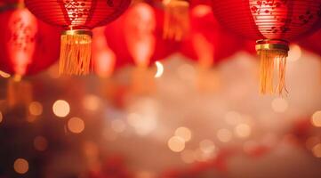ai gegenereerd Chinese lantaarns met bokeh achtergrond, gelukkig Chinese nieuw jaar. foto