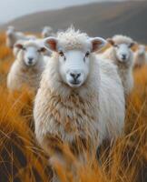ai gegenereerd schapen staand in veld. schapen zijn wit, in de stijl van levendig stadium achtergronden foto