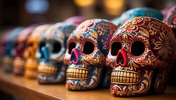 ai gegenereerd Mexicaans cultuur viert dag van de dood met overladen decoraties gegenereerd door ai foto