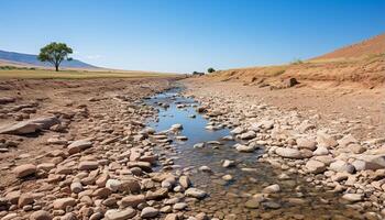 ai gegenereerd rustig zonsondergang over- droog Afrikaanse landschap, natuur schoonheid in warmte gegenereerd door ai foto