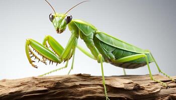 ai gegenereerd dichtbij omhoog van een klein groen insect Aan een blad gegenereerd door ai foto