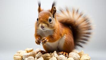 ai gegenereerd schattig pluizig konijn aan het eten, op zoek hongerig, met een pluizig staart gegenereerd door ai foto