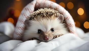 ai gegenereerd schattig klein zoogdier, egel, op zoek Bij camera, pluizig vacht gegenereerd door ai foto