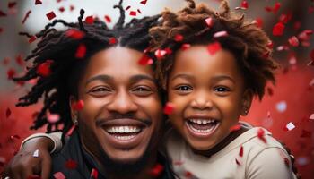 ai gegenereerd glimlachen Afrikaanse familie, geluk, liefde, vrolijk, binding, vreugde, saamhorigheid gegenereerd door ai foto