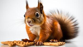 ai gegenereerd schattig klein knaagdier aan het eten, op zoek Bij camera, pluizig vacht gegenereerd door ai foto