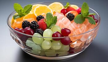 ai gegenereerd vers fruit salade een gezond, kleurrijk, en verfrissend zomer tussendoortje gegenereerd door ai foto