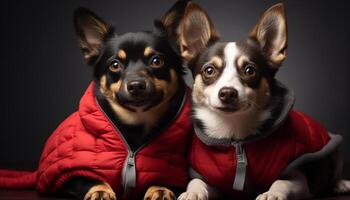 ai gegenereerd schattig puppy zitten, op zoek Bij camera, speels, buitenshuis, natuur gegenereerd door ai foto