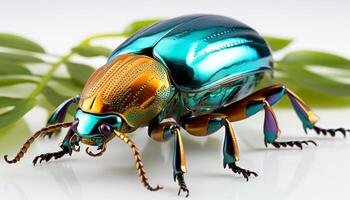 ai gegenereerd klein groen insect kruipen Aan blad, dichtbij omhoog macro schot gegenereerd door ai foto