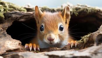 ai gegenereerd schattig klein knaagdier zittend Aan gras, op zoek Bij camera gegenereerd door ai foto