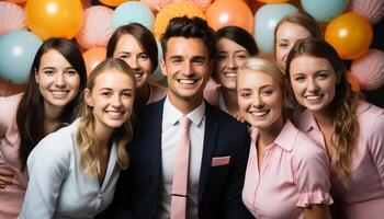 ai gegenereerd een blij groep van professionals vieren succes, op zoek zelfverzekerd gegenereerd door ai foto