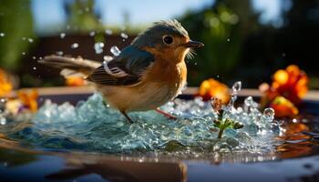 ai gegenereerd een schattig vogel neerstrijken Aan een tak, op zoek Bij camera gegenereerd door ai foto