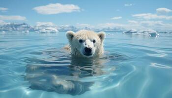 ai gegenereerd schattig zoogdier zwemmen in blauw water, op zoek Bij camera gegenereerd door ai foto