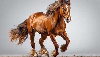 ai gegenereerd rennen hengst in de weide, presentatie van schoonheid en vrijheid gegenereerd door ai foto