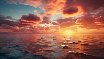 ai gegenereerd zonsondergang over- water, natuur schoonheid weerspiegeld in rustig zeegezicht gegenereerd door ai foto