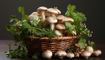 ai gegenereerd versheid en schoonheid in natuur eetbaar champignons in herfst Woud gegenereerd door ai foto