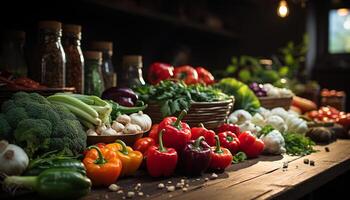 ai gegenereerd versheid van natuur premie gezond aan het eten, biologisch vegetarisch voedsel gegenereerd door ai foto