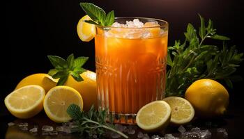 ai gegenereerd verfrissend zomer cocktail citrus fruit, munt, ijs, limonade, Frisdrank gegenereerd door ai foto