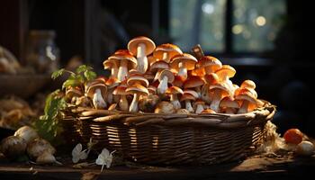 ai gegenereerd vers herfst paddestoelen, biologisch en gezond, verzameld van de Woud gegenereerd door ai foto