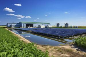 ai gegenereerd zonne- panelen Aan een boerderij in de midden- van een veld- foto