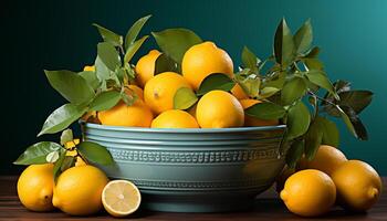 ai gegenereerd versheid en levendigheid van natuur in een kom van citrus gegenereerd door ai foto