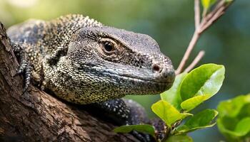 ai gegenereerd komodo draak hagedis extreem gezicht detailopname foto