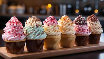 ai gegenereerd eigengemaakt fijnproever cupcakes, een zoet toegeeflijkheid voor viering gegenereerd door ai foto