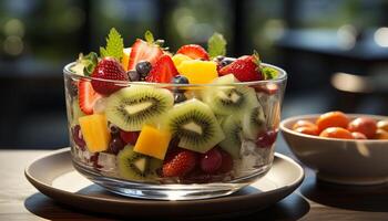 ai gegenereerd vers fruit salade een gezond, kleurrijk, en heerlijk toetje gegenereerd door ai foto