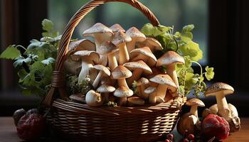 ai gegenereerd vers herfst porcini paddestoelen, een fijnproever Woud oogst gegenereerd door ai foto