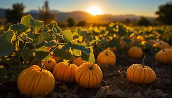 ai gegenereerd herfst zonsondergang, pompoen oogst, natuur lantaarn in oktober gegenereerd door ai foto