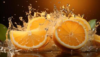 ai gegenereerd versheid van citrus fruit in een sappig, verfrissend plak gegenereerd door ai foto
