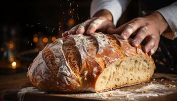 ai gegenereerd een eigengemaakt brood van brood, vers van de oven gegenereerd door ai foto