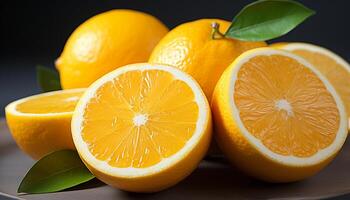 ai gegenereerd versheid en vitaliteit in een levendig citrus fruit plak gegenereerd door ai foto