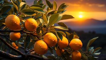 ai gegenereerd vers citrus fruit Aan boom tak, levendig kleuren in natuur gegenereerd door ai foto