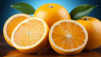 ai gegenereerd versheid en vitaliteit in een levendig citrus fruit plak gegenereerd door ai foto