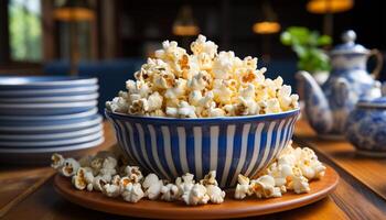 ai gegenereerd versheid Aan tafel, fijnproever tussendoortje, film theater, gezond aan het eten gegenereerd door ai foto