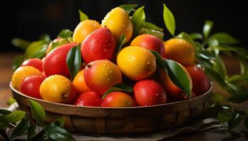 ai gegenereerd versheid van natuur gezond aan het eten in een citrus fruit kom gegenereerd door ai foto