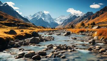 ai gegenereerd majestueus berg top weerspiegelt rustig schoonheid in natuur reis gegenereerd door ai foto