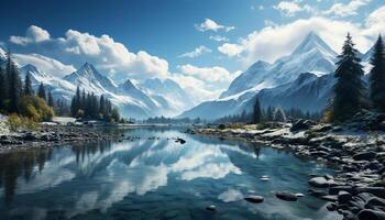 ai gegenereerd majestueus berg top weerspiegelt rustig blauw lucht in alberta gegenereerd door ai foto