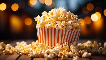 ai gegenereerd een helder geel kom van popcorn voor een film tussendoortje gegenereerd door ai foto