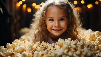 ai gegenereerd glimlachen kind, schattig meisjes, vrolijk familie, genieten van Kerstmis viering gegenereerd door ai foto