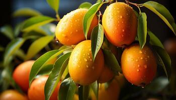 ai gegenereerd versheid van natuur blad, fruit, dichtbij omhoog, groen kleur, landbouw gegenereerd door ai foto