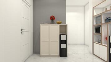 minimalistische opslagruimte kabinet ontwerp voor water verdeler, 3d illustratie foto