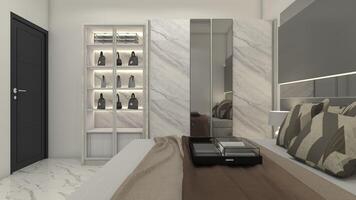 luxe kleren garderobe kabinet en vitrine accessoires Scherm, 3d illustratie foto